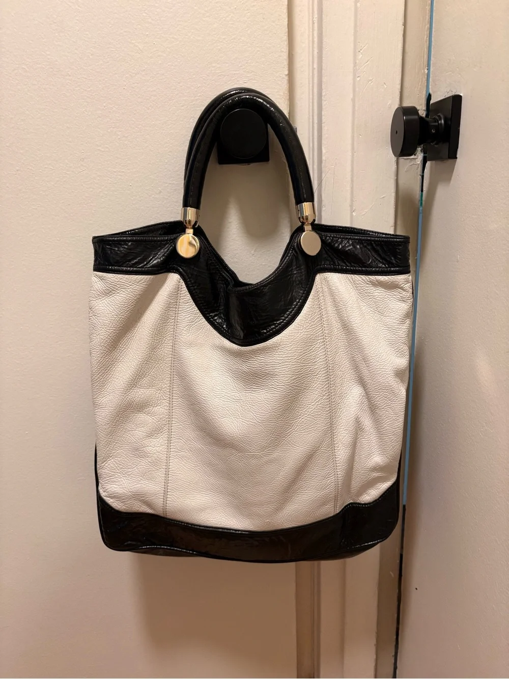 Jill Stuart white and black XL leather tote bag